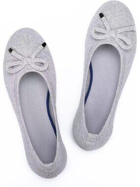 Women's Light Grey Ballet Flat Low Wedge Comfort Soft Round Toe Slip Shoes